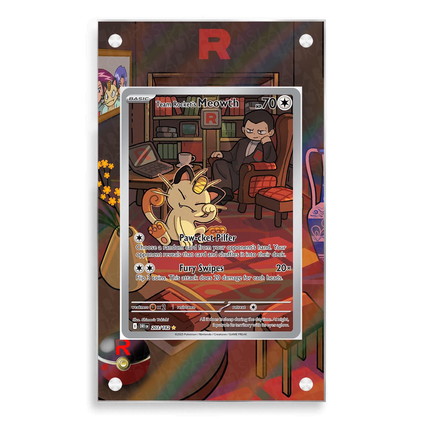 Meowth Team Rocket 203/182 Magnetic Case - Pokemon Extended Art Case