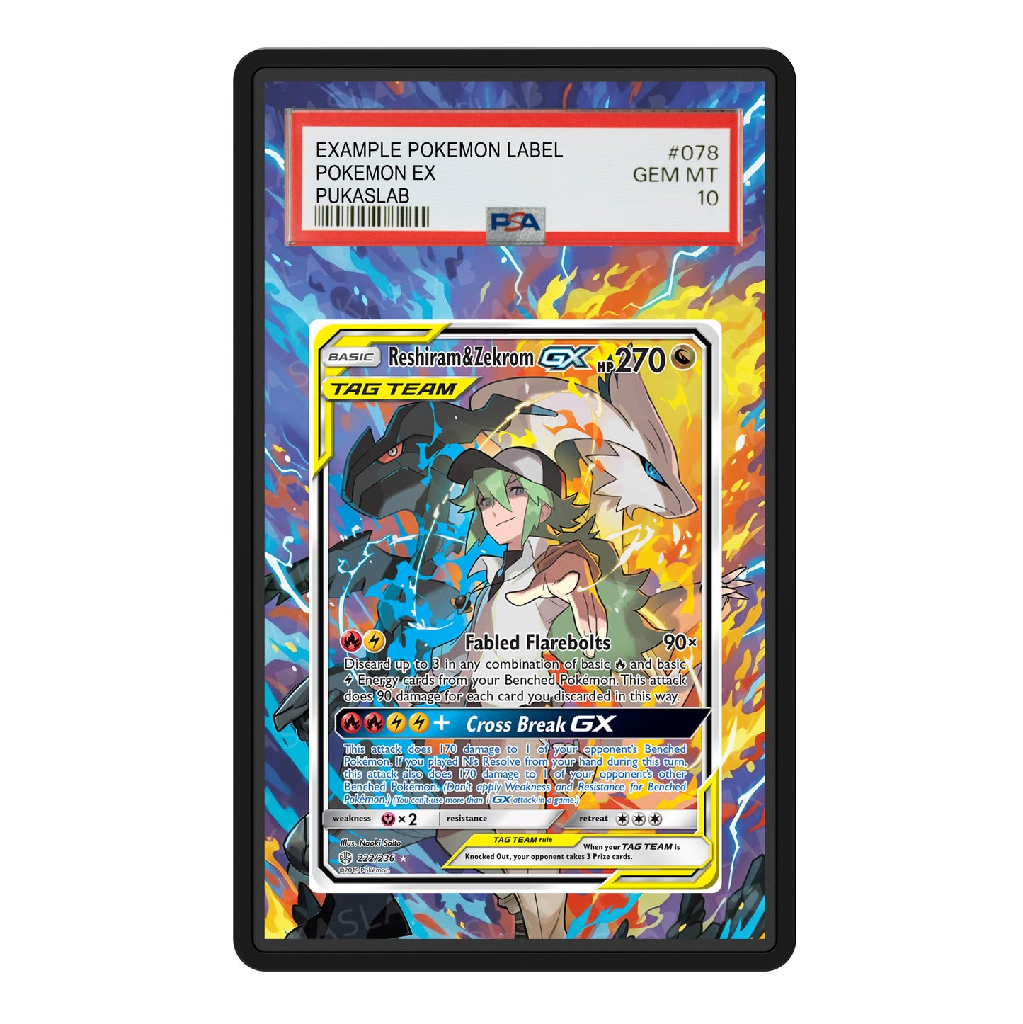 Reshiram & Zekrom Gx 222/236 Psa Slab Extended Art - Pukaslab