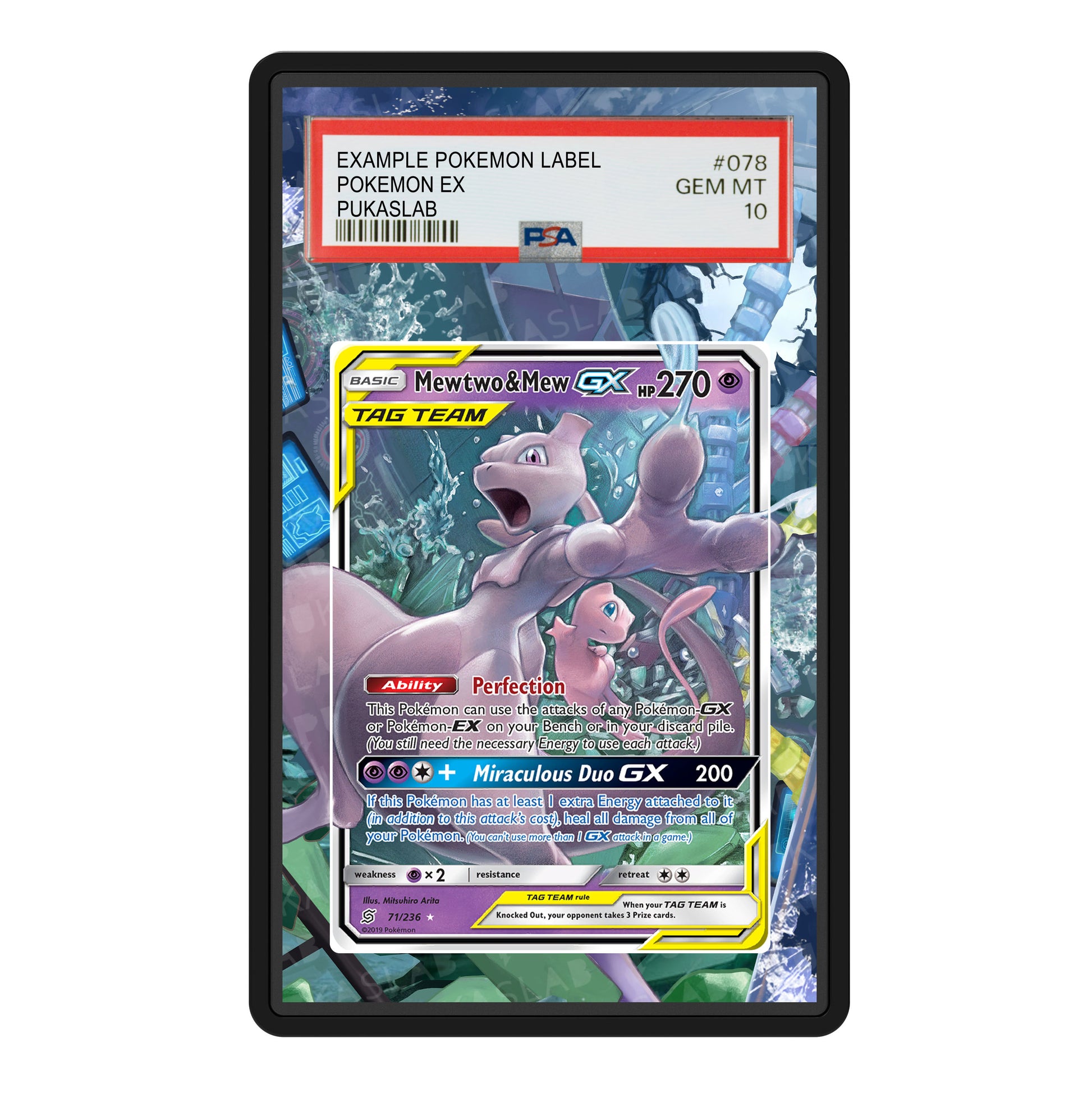 pokemon card mewtwo and mew gx Mewtwo & Mew Gx 71/236 PSA Slab Extended Art Aluminum Case – Pokemon G –  PukaSlab
