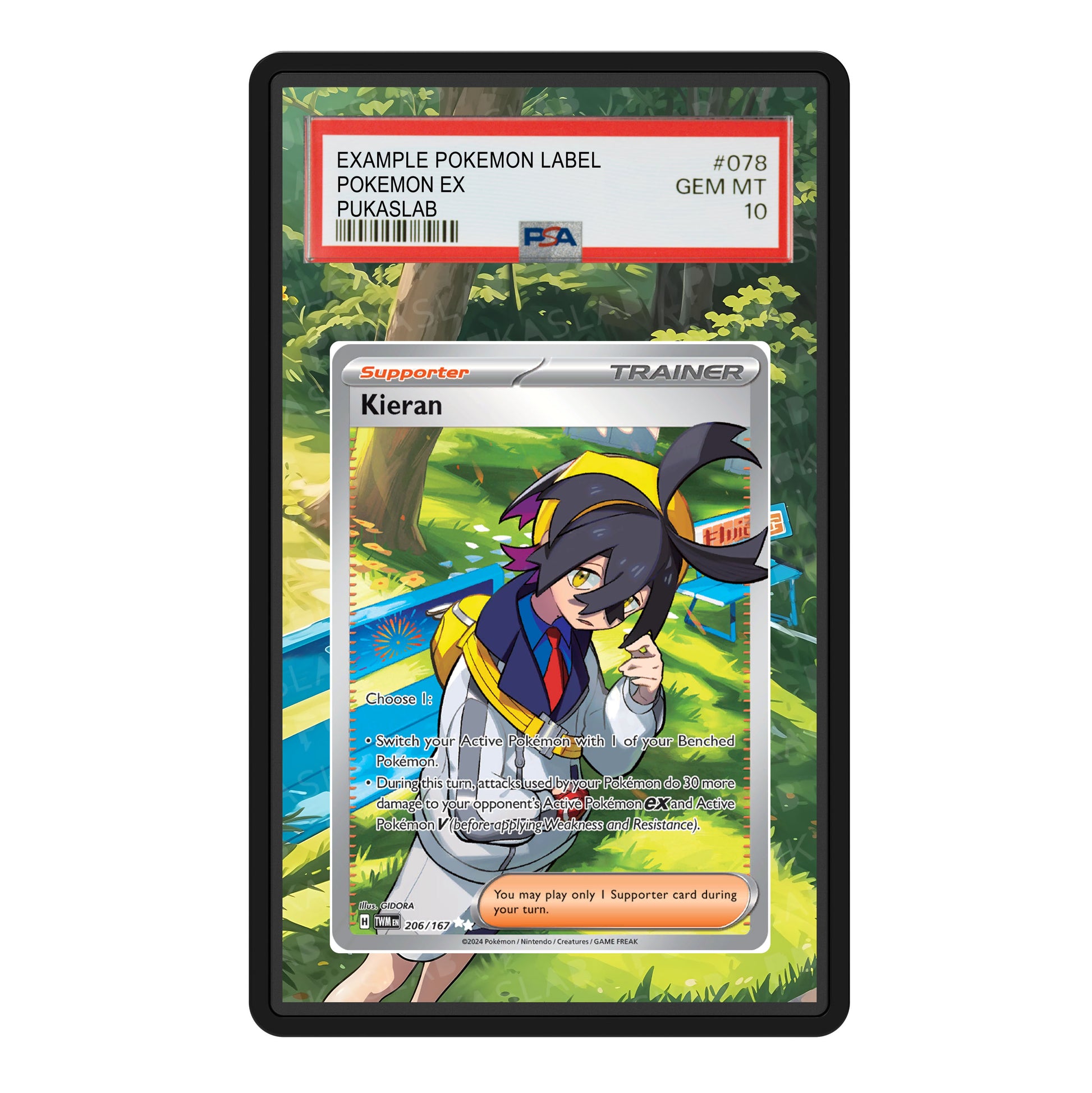 pokemon kieran card Kieran Trainer 206/167 PSA Slab Extended Art Aluminum Case – Pokemon G – PukaSlab