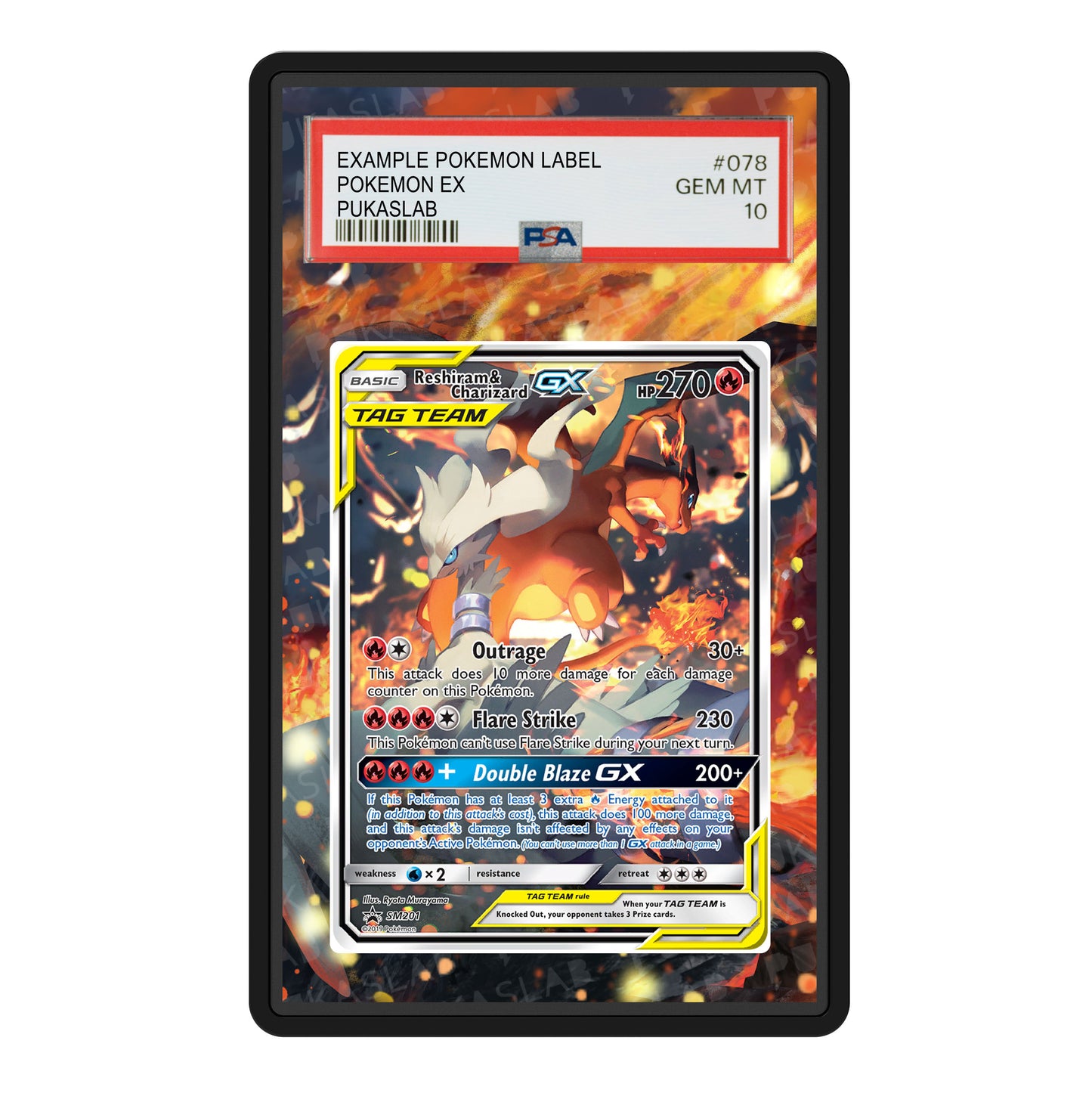 Reshiram & Charizard Gx SM201 Psa Slab Extended Art - Pukaslab